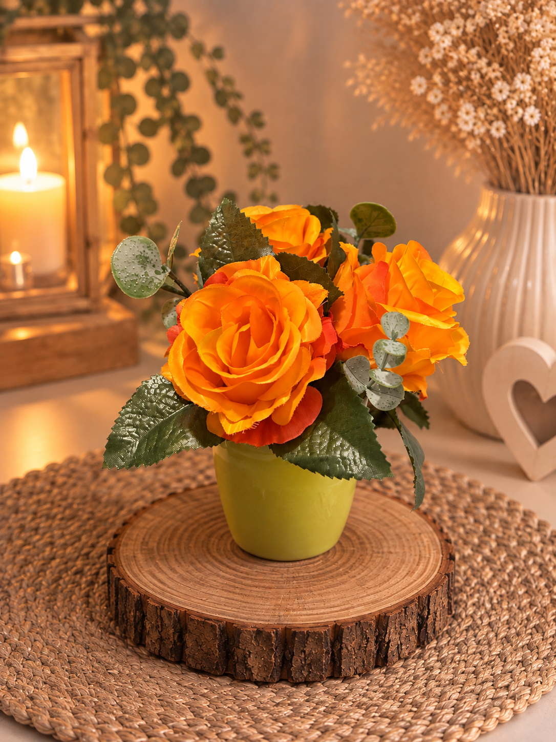 Composition Florale Éternelle en Céramique et 3 Roses